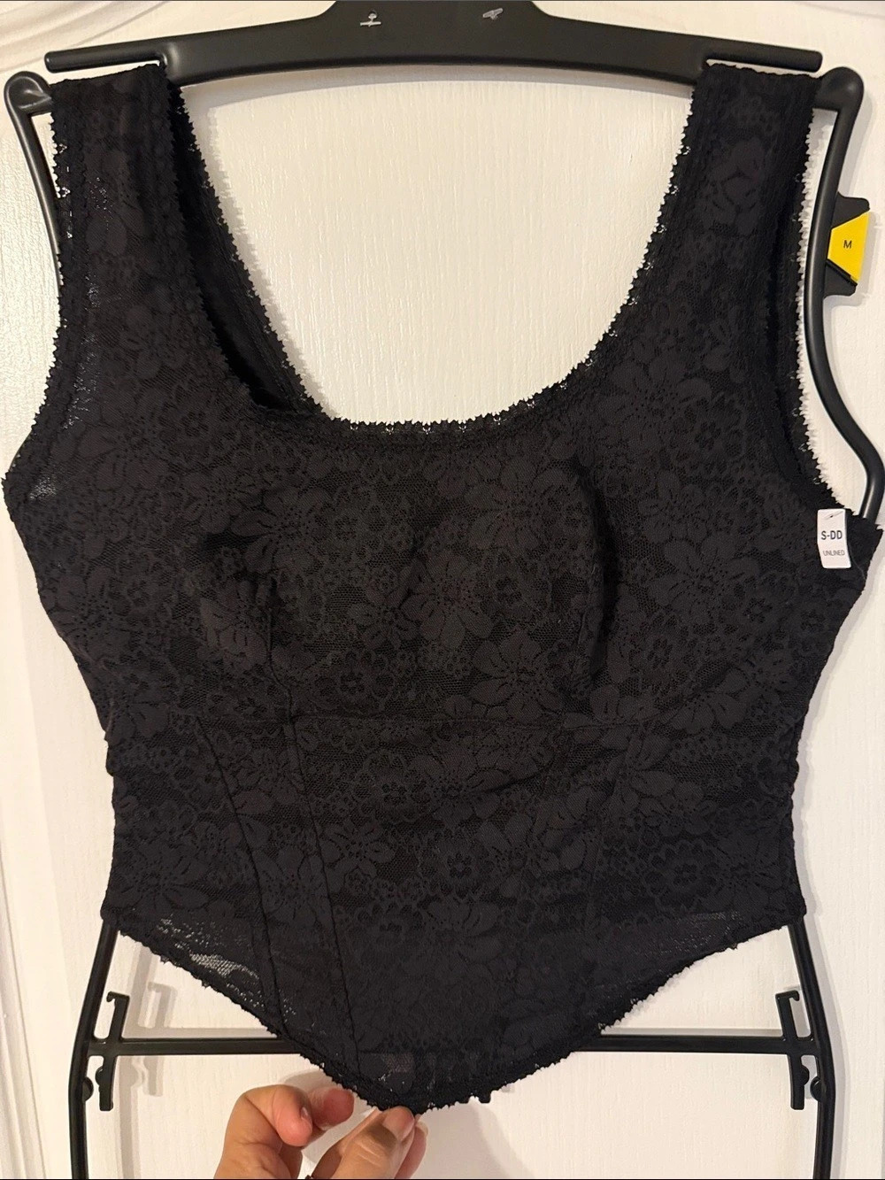 Victorias Secret PINK Black Top Size S-DD Black Lace NWT